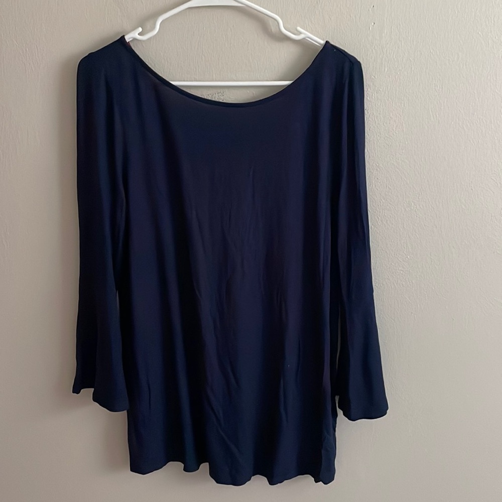 Boden 10 navy blue metallic viscose top shirt bell sleeve womens long sleeve